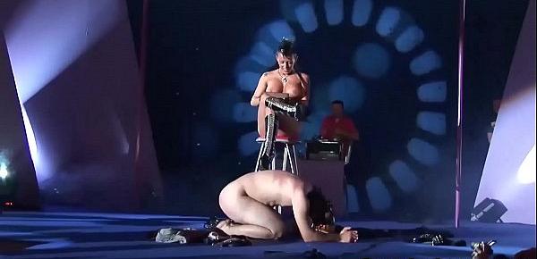  extreme needle fetish on public stage